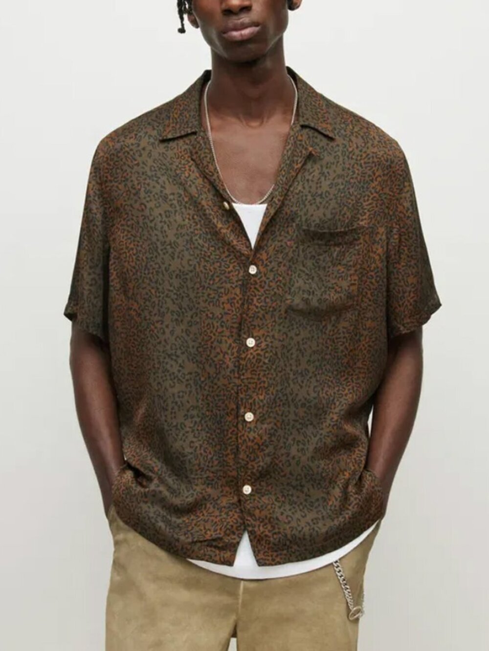 ALLSAINTS Blindspot Relaxed Fit Camp Shirt in Leopard Size S